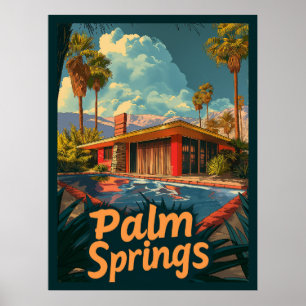 Póster Paraíso De La Piscina: Las Palmeras Retro