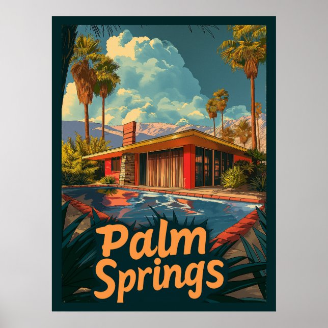 Póster Paraíso De La Piscina: Las Palmeras Retro (Frente)