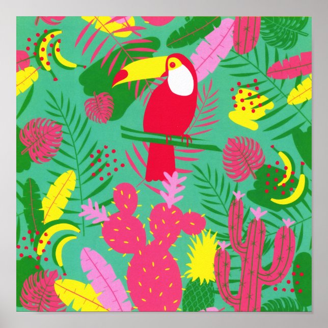 Póster Paraíso de la selva salvaje tropical acuarela (Frente)