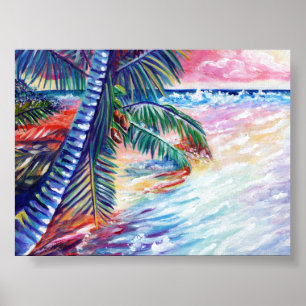 Póster Paraíso Hawaiano Árboles tropicales de palmas mari