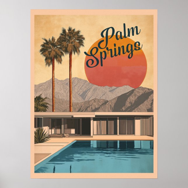 Póster Paraíso moderno de mediados del siglo XX: Palm Spr (Frente)