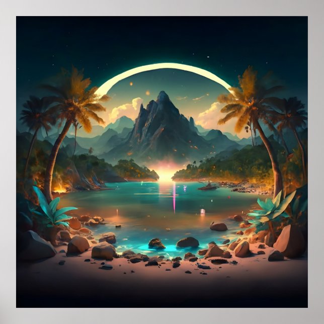 Póster Paraíso nocturno con agua cristalina (Frente)