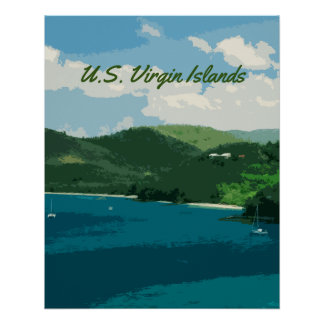 Póster Paraíso retro de las Islas Vírgenes de Estados Uni