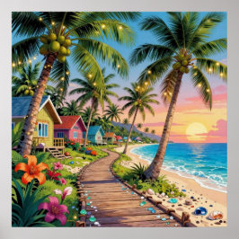 Póster Paraíso Tropical Cabaña Costera junto al Mar Océan