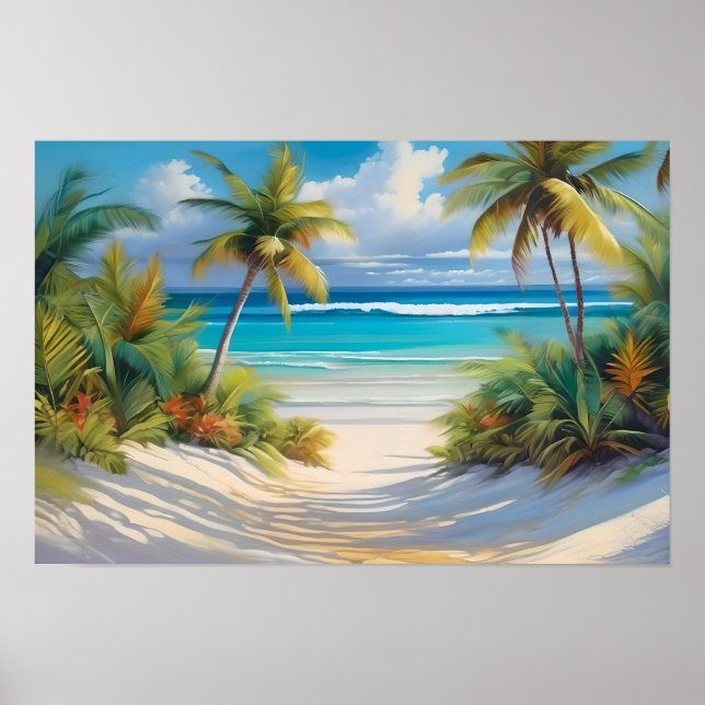 Póster Paraiso Tropical Colorido Mar y Palmeras (Frente)