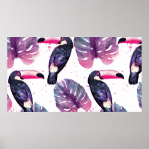 Póster Paraíso tropical con loros acuáticos y palmeras