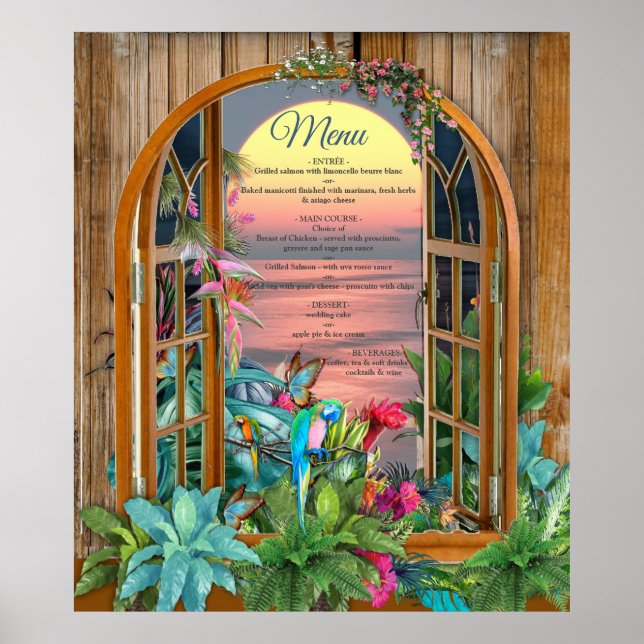 Póster Paraíso tropical de flores al atardecer (Frente)