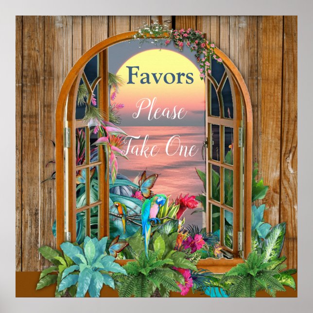 Póster Paraíso tropical de flores al atardecer (Frente)