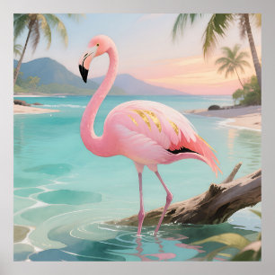 Póster Paraiso Tropical Flamenco Rosa