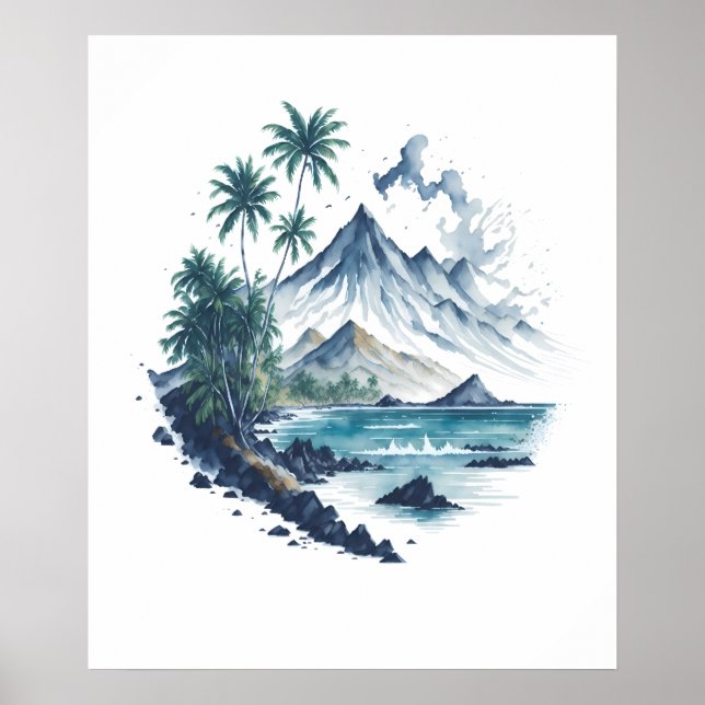 Póster Paraíso tropical pintura acuarela (Frente)