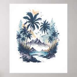 Póster Paraíso tropical pintura acuarela