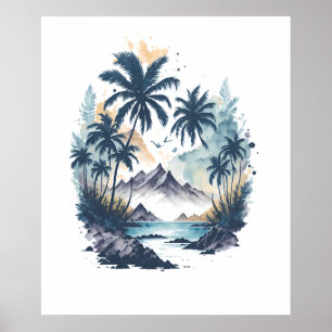Póster Paraíso tropical pintura acuarela