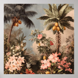 Póster Paraíso tropical vintage con palmeras