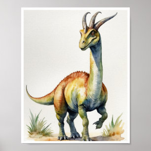 Póster Parasaurolophus Dinosaurio Watercoloración