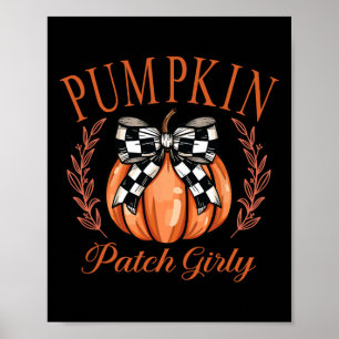 Póster Parche de calabaza Girly Checkered Coquette Bow Th