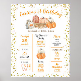 Póster Parche de calabaza naranja Primer Rótulo de cumple