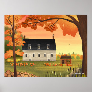 Póster Parche de calabaza otoñal para granjas de otoño