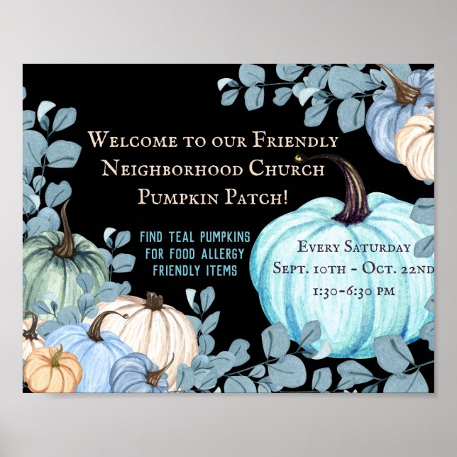 Póster Parche de calabaza Verde azulada amigable para la  (Frente)