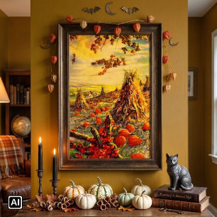 Póster Parche de calabazas vintage de Halloween con monto
