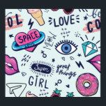 Póster Parche de Moda: Pegatinas de Pop Art.<br><div class="desc">Insignias para el parche de moda. Patrón inmaculado con pegatinas chicas rosados al estilo del arte pop, para textiles. Moda Textil de fondo gris moderno, impresiones, productos de papel, la Web. Chicas patrón Moda hacia adelante con pegatinas chicas rosados al estilo del arte pop! Pegatinas chicas rosados de moda al...</div>