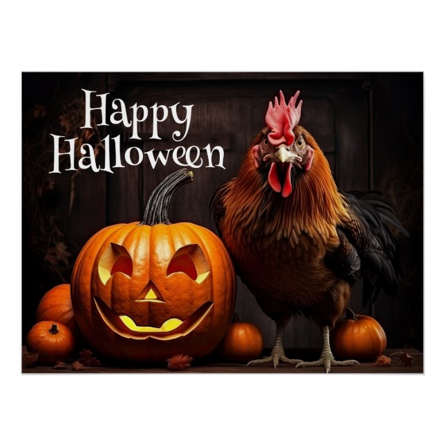 Póster Parche feliz de calabaza de pollo de Halloween (Anverso)