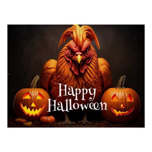 Póster Parche feliz de calabaza de pollo de Halloween (Anverso)