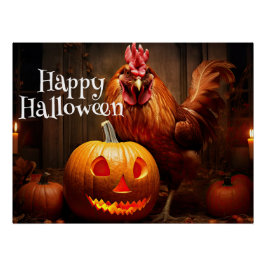 Póster Parche feliz de calabaza de pollo de Halloween