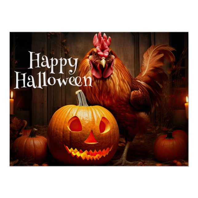 Póster Parche feliz de calabaza de pollo de Halloween (Anverso)