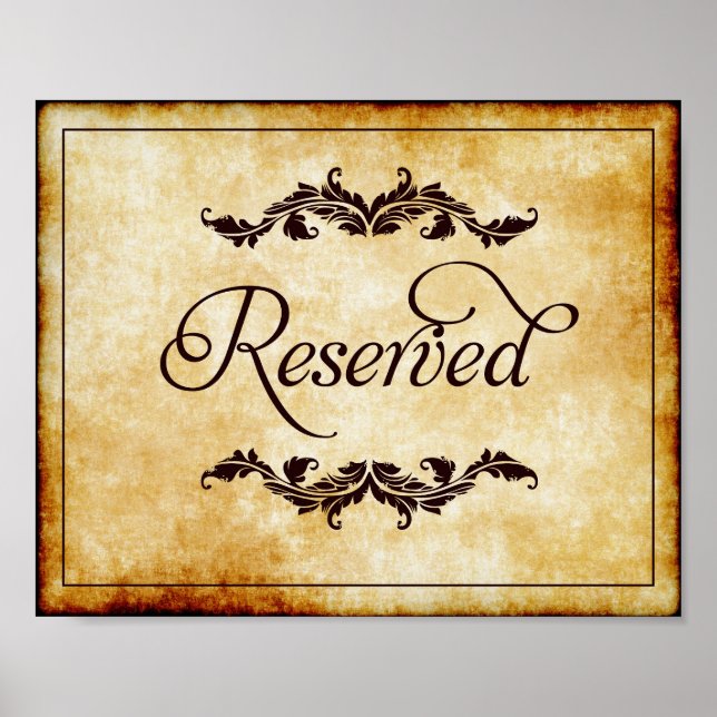 Póster Parchment Script Reserved Sign Wedding 8x10 (Frente)