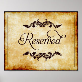 Póster Parchment Script Reserved Sign Wedding 8x10