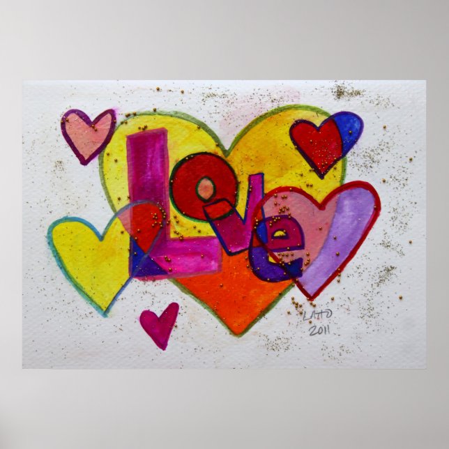 Póster Parchwork Hearts Love Art Painting Poster Print (Frente)