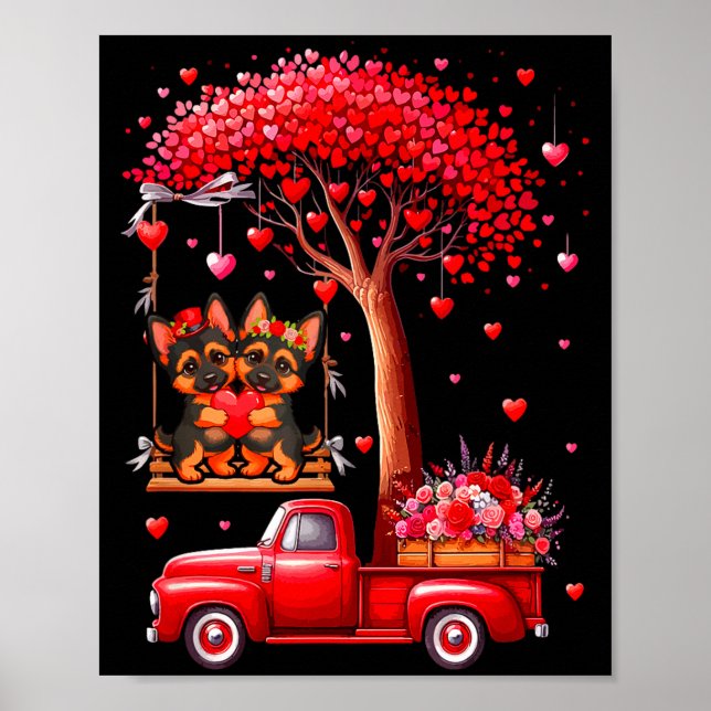Póster Pare de Pastores Alemanes Corazones de San Valentí (Frente)