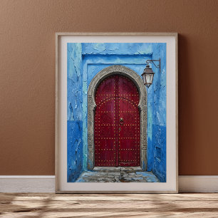 Póster Pared Azul de Chefchaouen y Puerta Marrroquí Carme