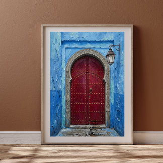 Póster Pared Azul de Chefchaouen y Puerta Marrroquí Carme