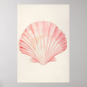 Póster Pared de agua con estampado de concha rosa suave c