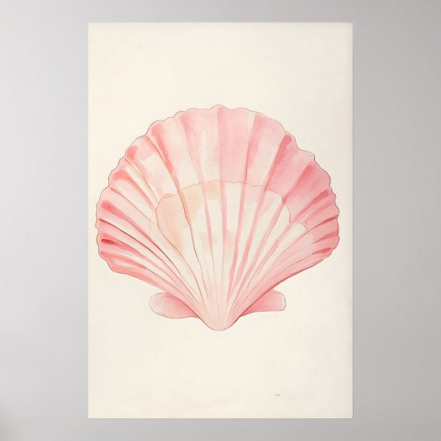 Póster Pared de agua con estampado de concha rosa suave c (Frente)