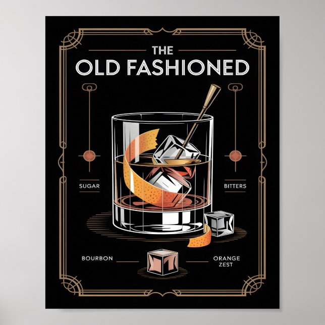 Póster Pared de Cóctel Old Fashioned Art Deco (Frente)