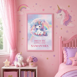 Póster Pared de cumpleaños de día mágico unicornio pastel