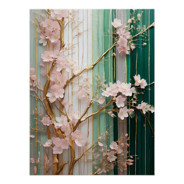Póster Pared de flores de cerezo en flor  (Anverso)