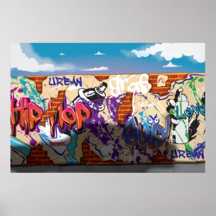 Póster Pared de grafiti de Hip Hop urbano.