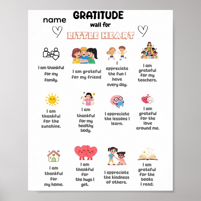 Póster Pared de gratitud para pequeño corazón (Frente)