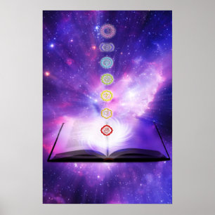 Póster Pared de la púrpura de los símbolos de los chakras