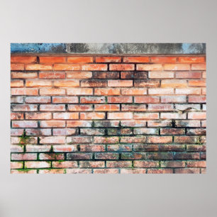 Póster Pared de ladrillo rojo con stainsabstract, envejec