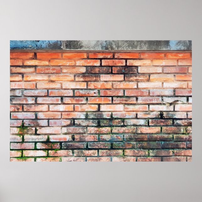 Póster Pared de ladrillo rojo con stainsabstract, envejec (Frente)