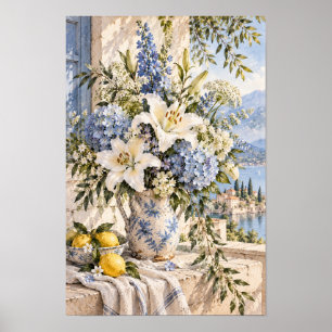 Póster Pared de lago con lirio blanco de campo francés y