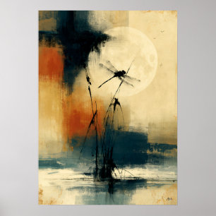 Póster Pared de libélula abstracta Sumi-E japonesa Tonbo 