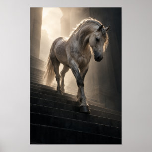 Póster Pared ecuestre del caballo blanco descendiendo esc