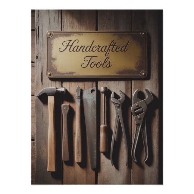 Póster Pared Rústica de Herramientas Manuales Antiguas  (Anverso)