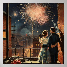 Pareja Americana observando fuegos artificiales en