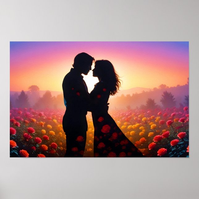 Póster Pareja Amor Romántico Sunset Silhouette Boda (Frente)